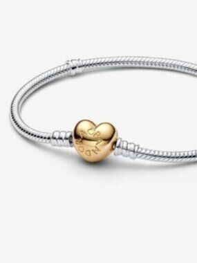 NWT Pandora Moments Heart Clasp Snake Chain Bracelet|Two-tone